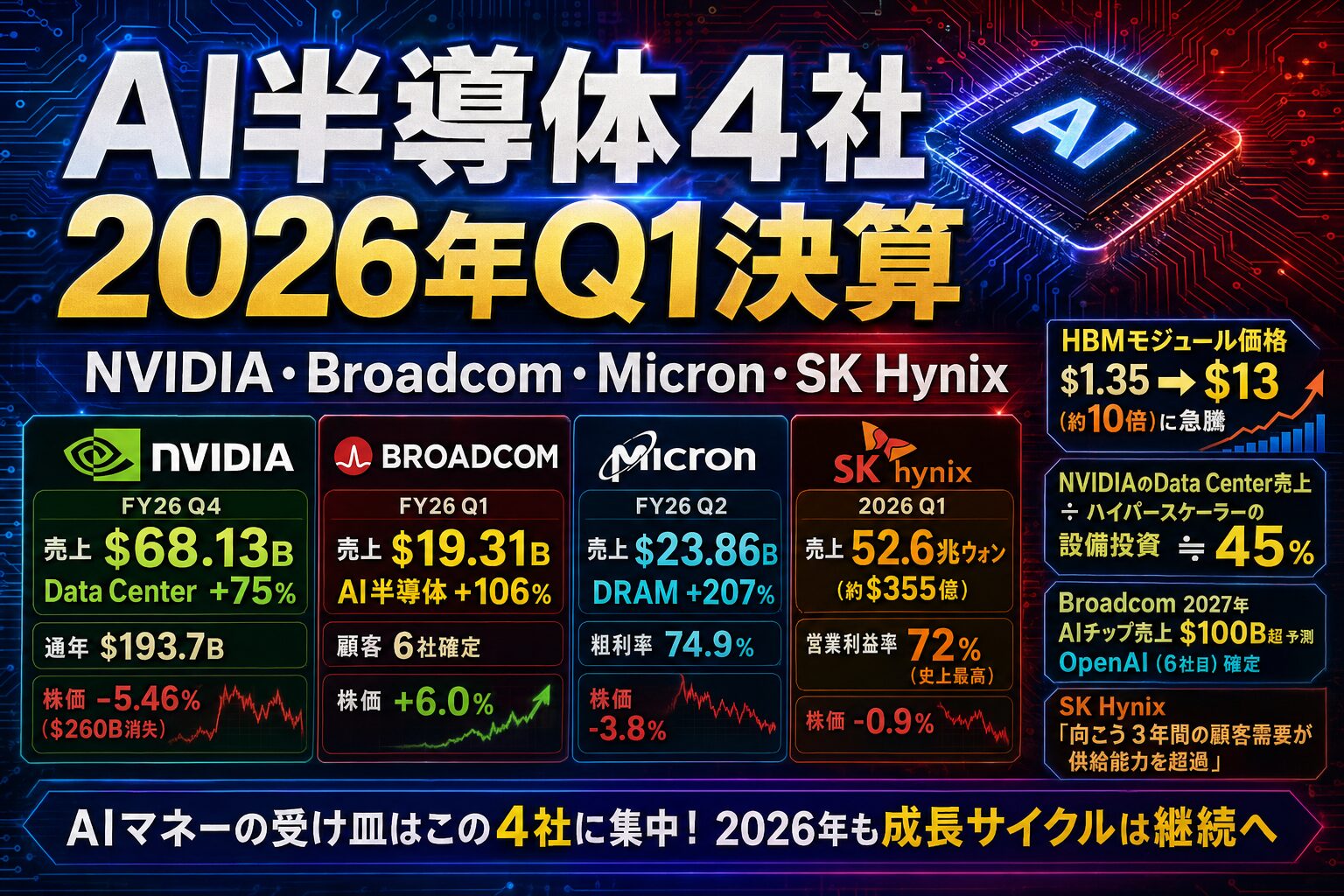 AI半導体4社決算 アイキャッチ
