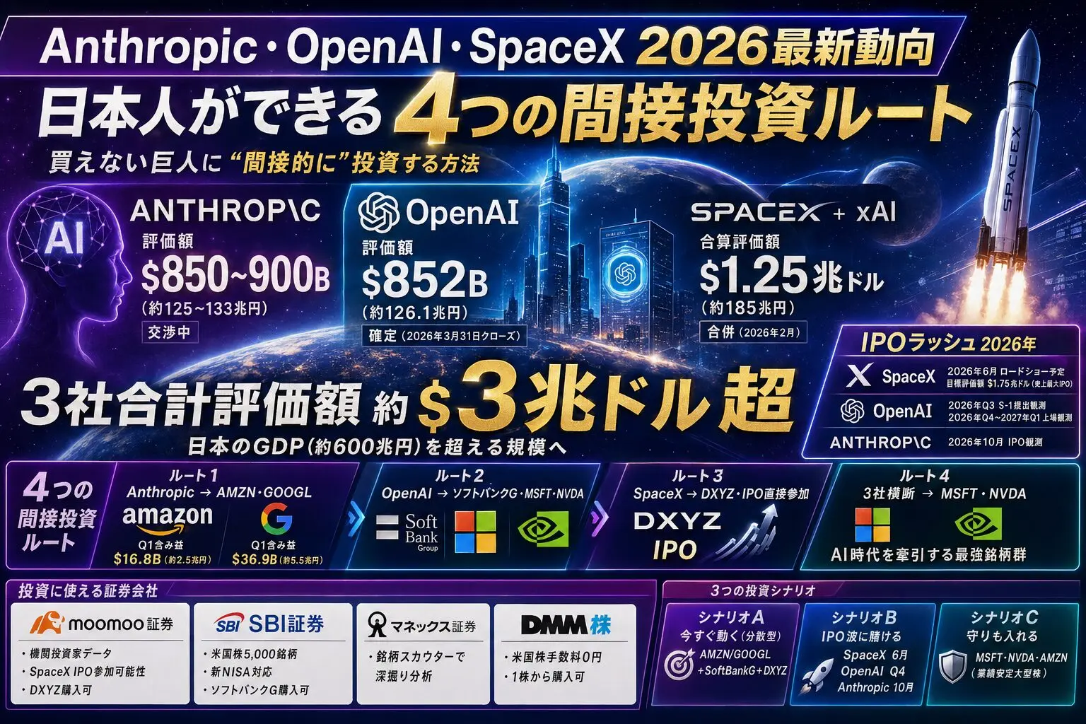 買えない巨人」｜Anthropic・OpenAI・SpaceX 間接投資4ルート