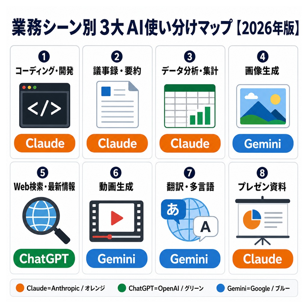 20の業務シーン×3AI評価マトリクス【2026年版】