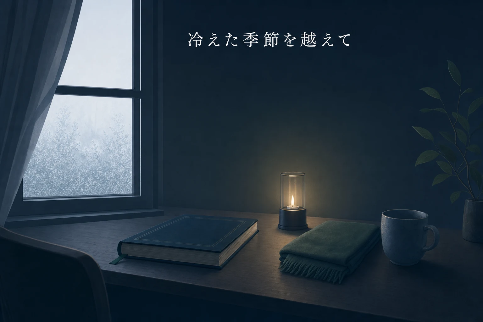 霜のついた窓辺に閉じた研究ノートと小さな灯りが置かれた、冬の時代を表したアイキャッチ